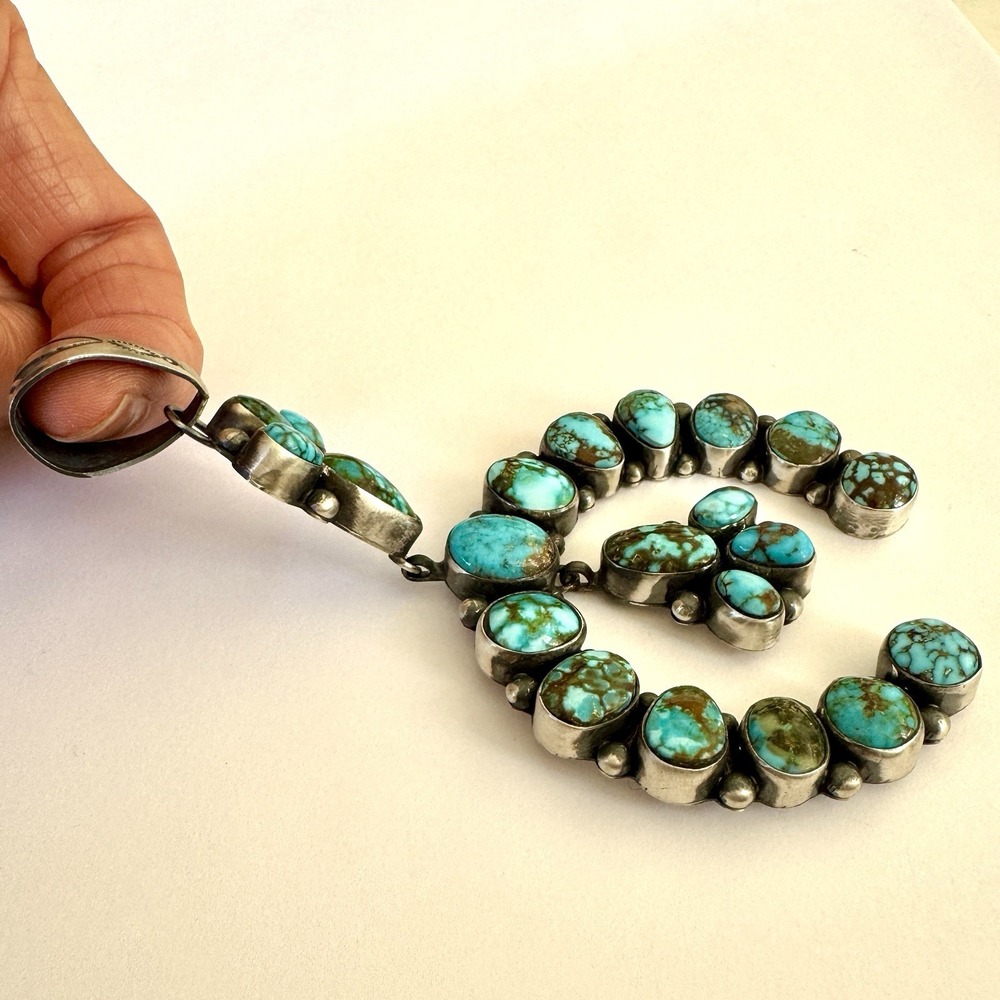 Navajo Naja Pendant Turquoise 4.5in‎ BIG Squash Blossom Signed Smith Native Amer - Picture 4 of 11